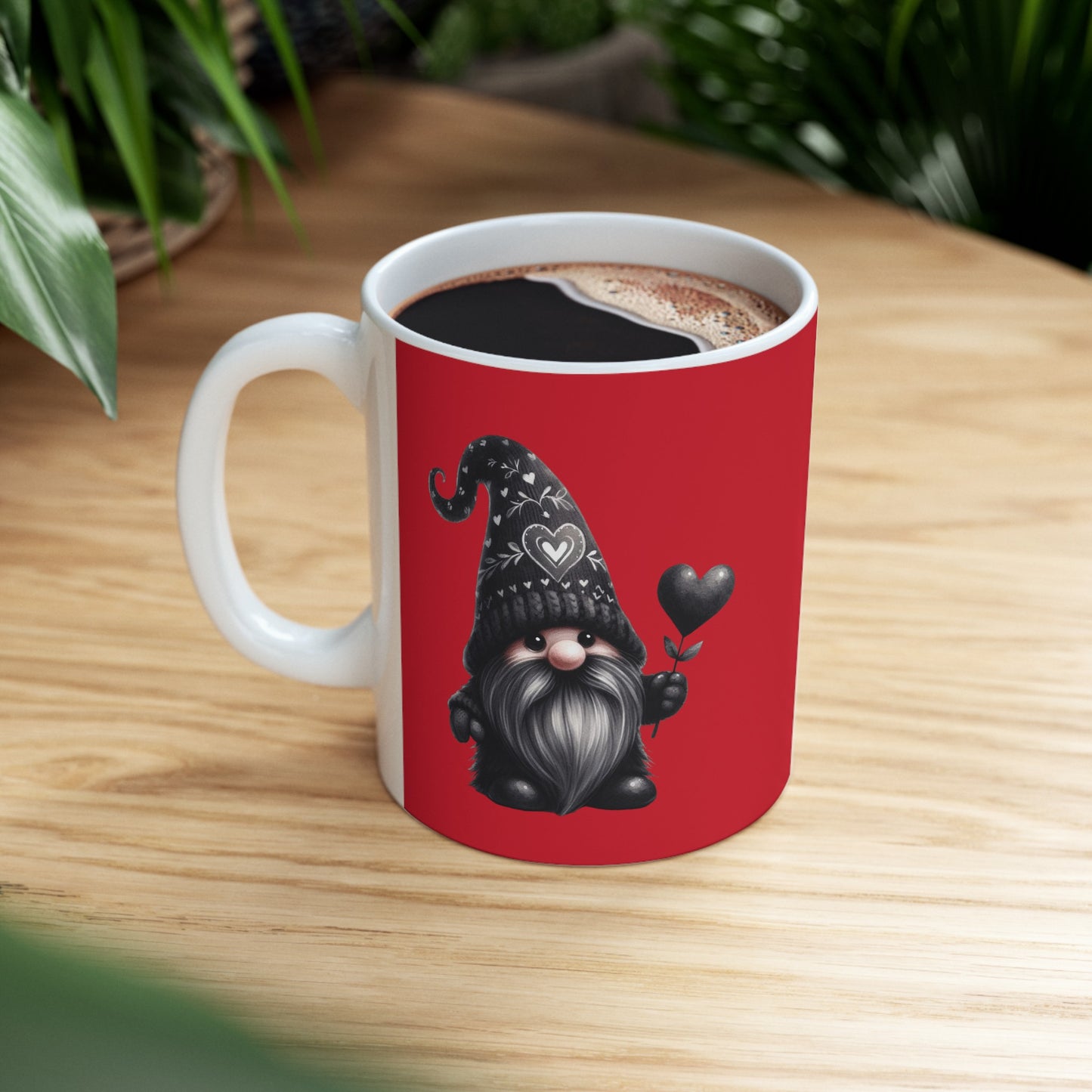 Black Valentine Gnome Ceramic Mug 11oz