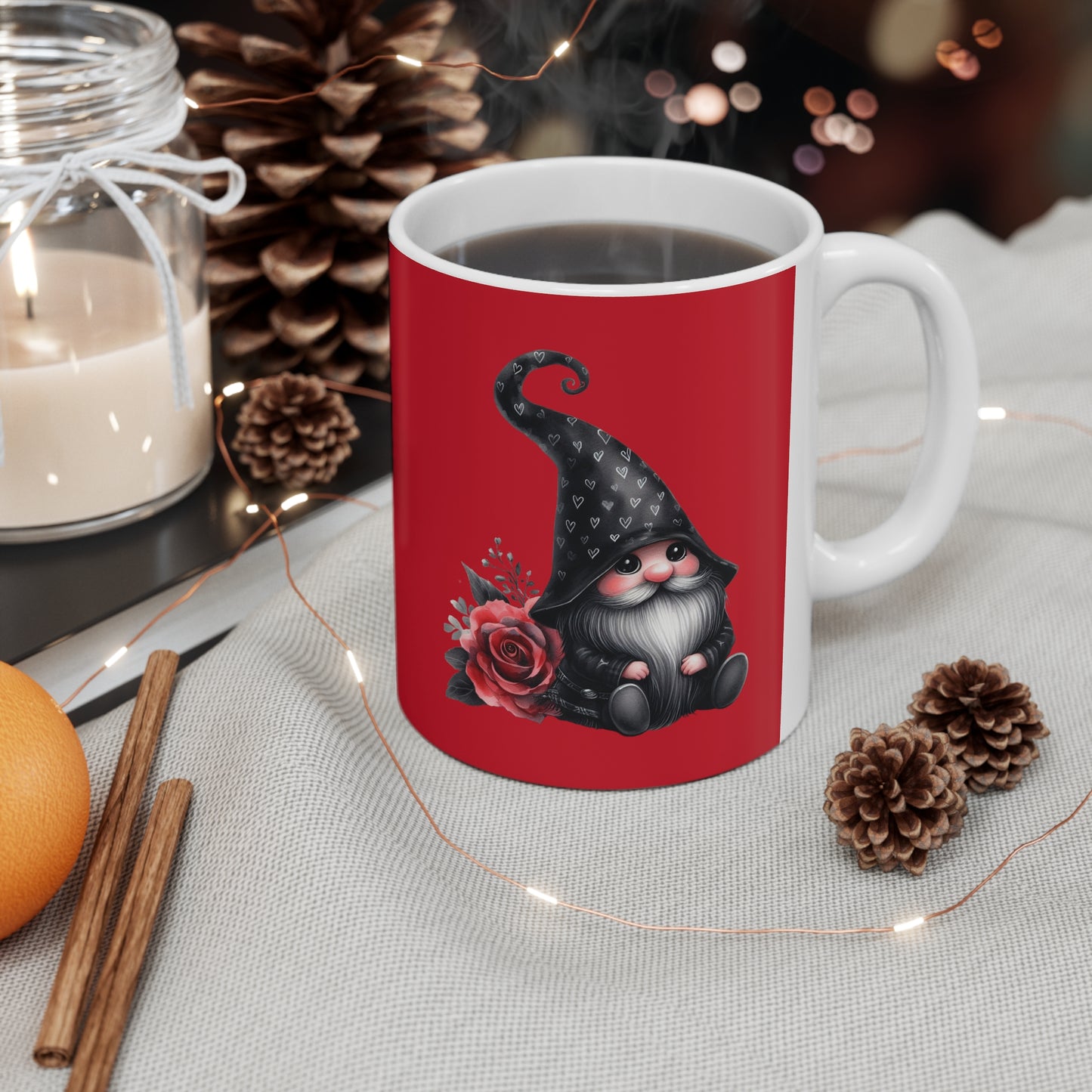 Black Valentine Gnome Ceramic Mug 11oz