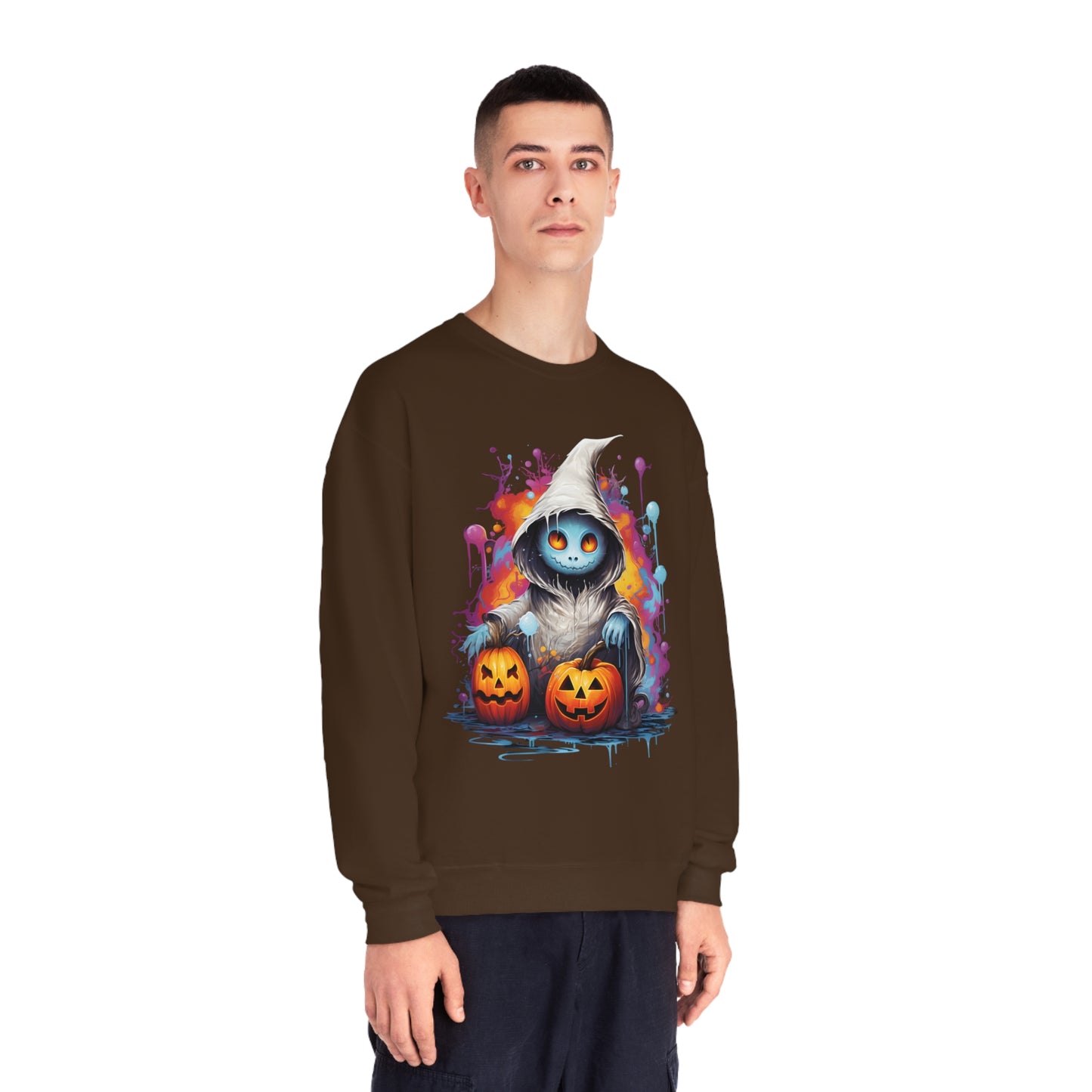 Cute Halloween Unisex Sweatshirt Jack-O-Lanterns Graphic Shirt Gifts Spooky Long Sleeve Crewneck Shirt Tops