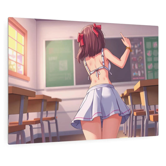 Alluring Waifu College Co-Ed in Class Metal Print – 8x12 Anime Art for Home Decor