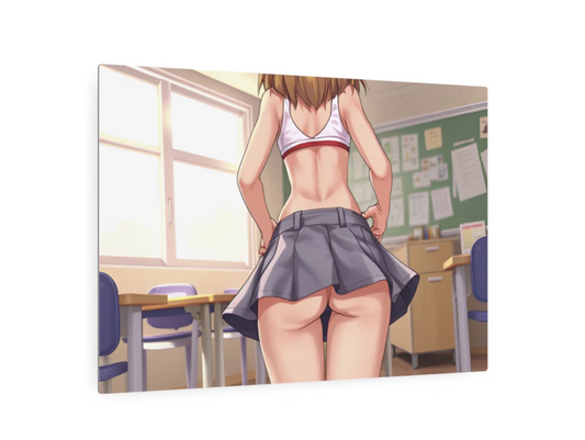 Alluring Waifu College Co-Ed in Class Metal Print – 8x12 Anime Art for Home Decor