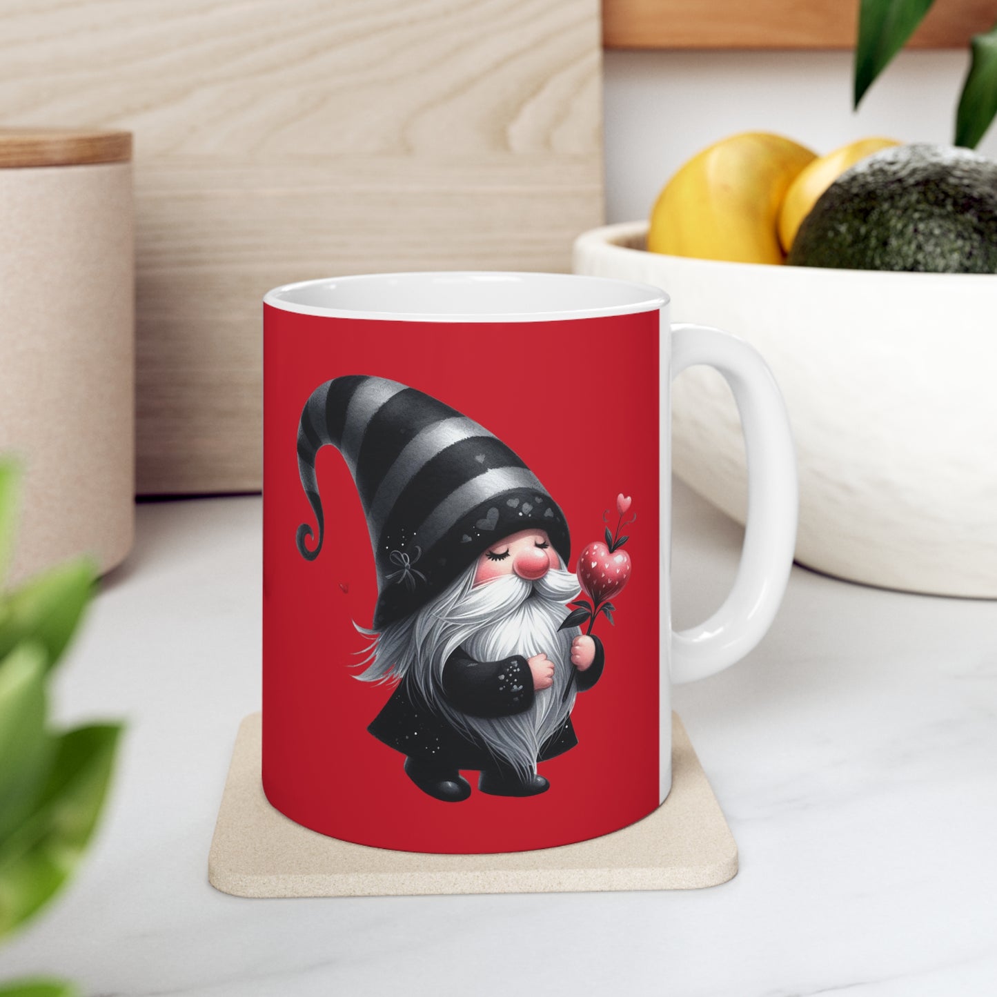 Black Valentine Gnome Ceramic Mug 11oz