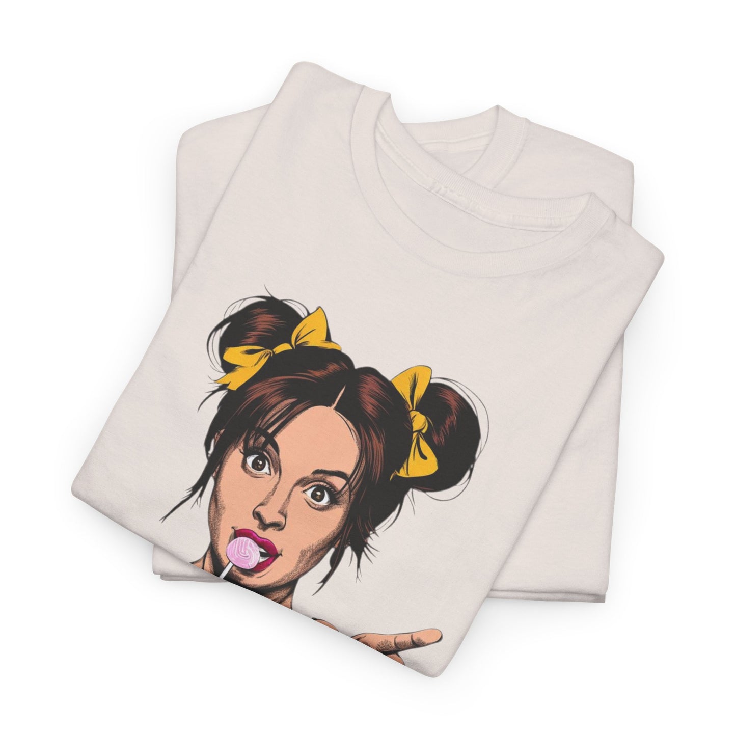 Sexy PopArt Girl with pigtails and Sucker Unisex heavy cotton Tshirt