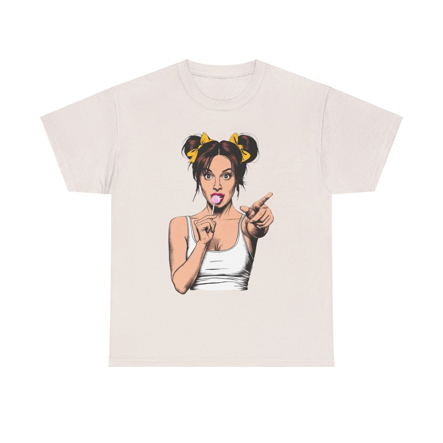 Sexy PopArt Girl with pigtails and Sucker Unisex heavy cotton Tshirt