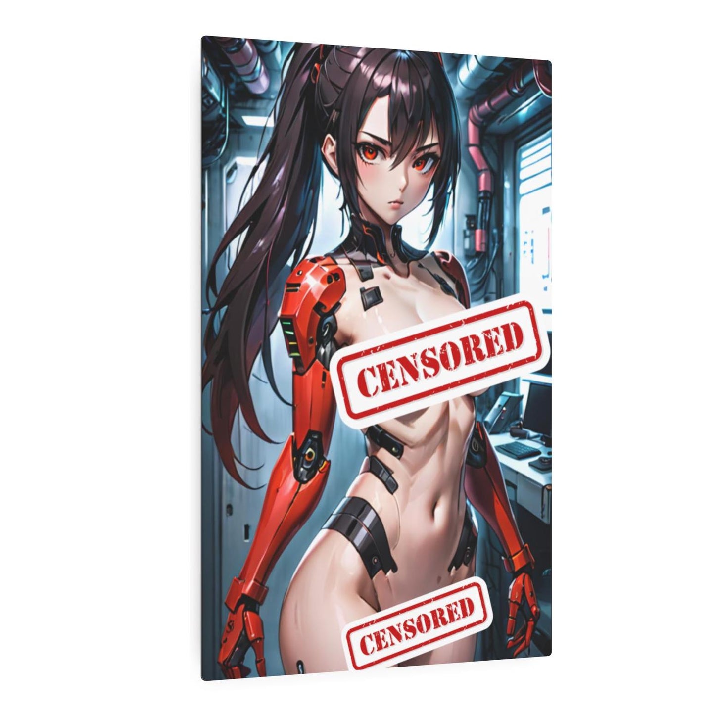 Futuristic Cyborg Waifu Metal Print – 8x12 Sci-Fi Anime Art for Home Decor