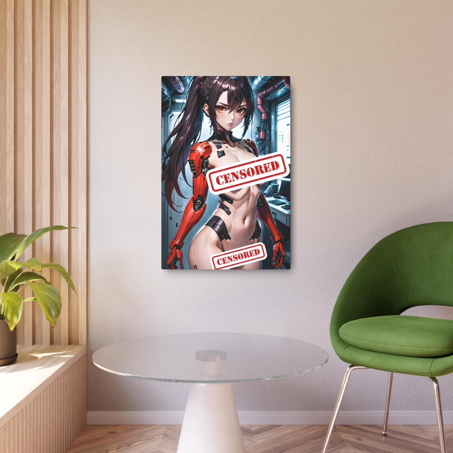 Futuristic Cyborg Waifu Metal Print – 8x12 Sci-Fi Anime Art for Home Decor