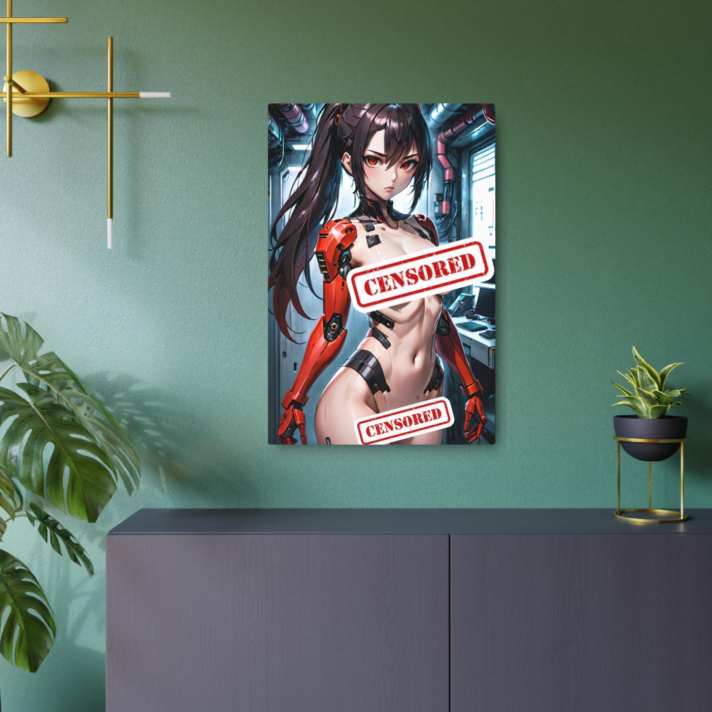 Futuristic Cyborg Waifu Metal Print – 8x12 Sci-Fi Anime Art for Home Decor