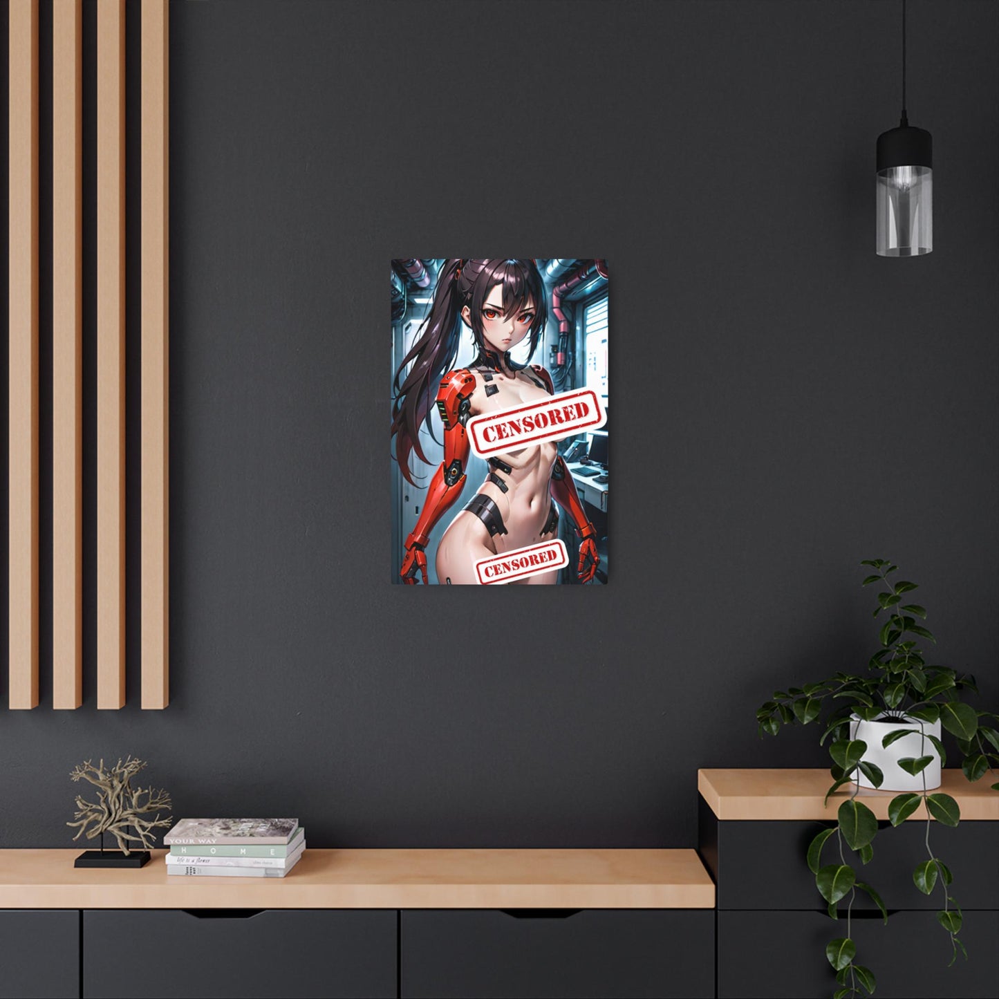 Futuristic Cyborg Waifu Metal Print – 8x12 Sci-Fi Anime Art for Home Decor