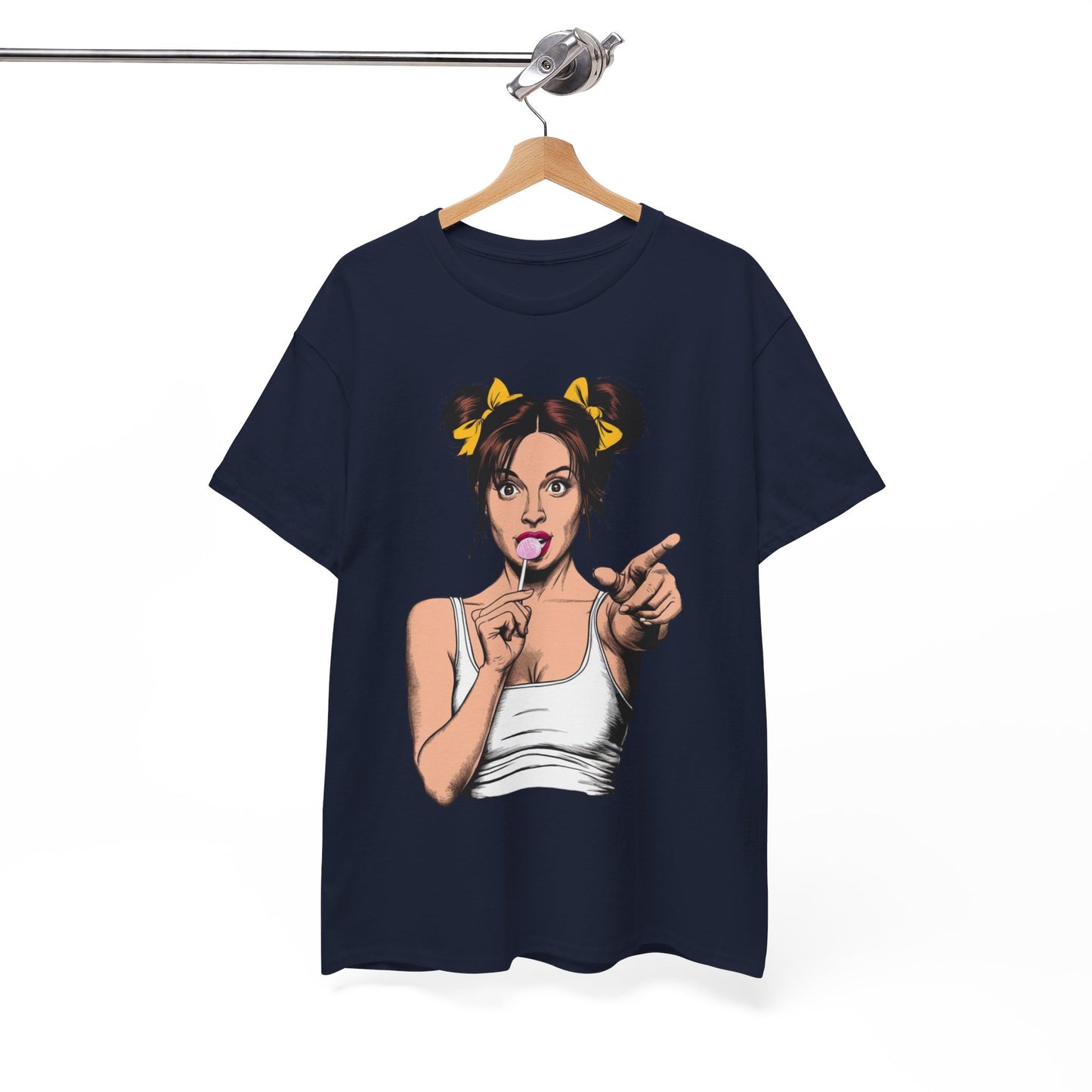 Sexy PopArt Girl with pigtails and Sucker Unisex heavy cotton Tshirt