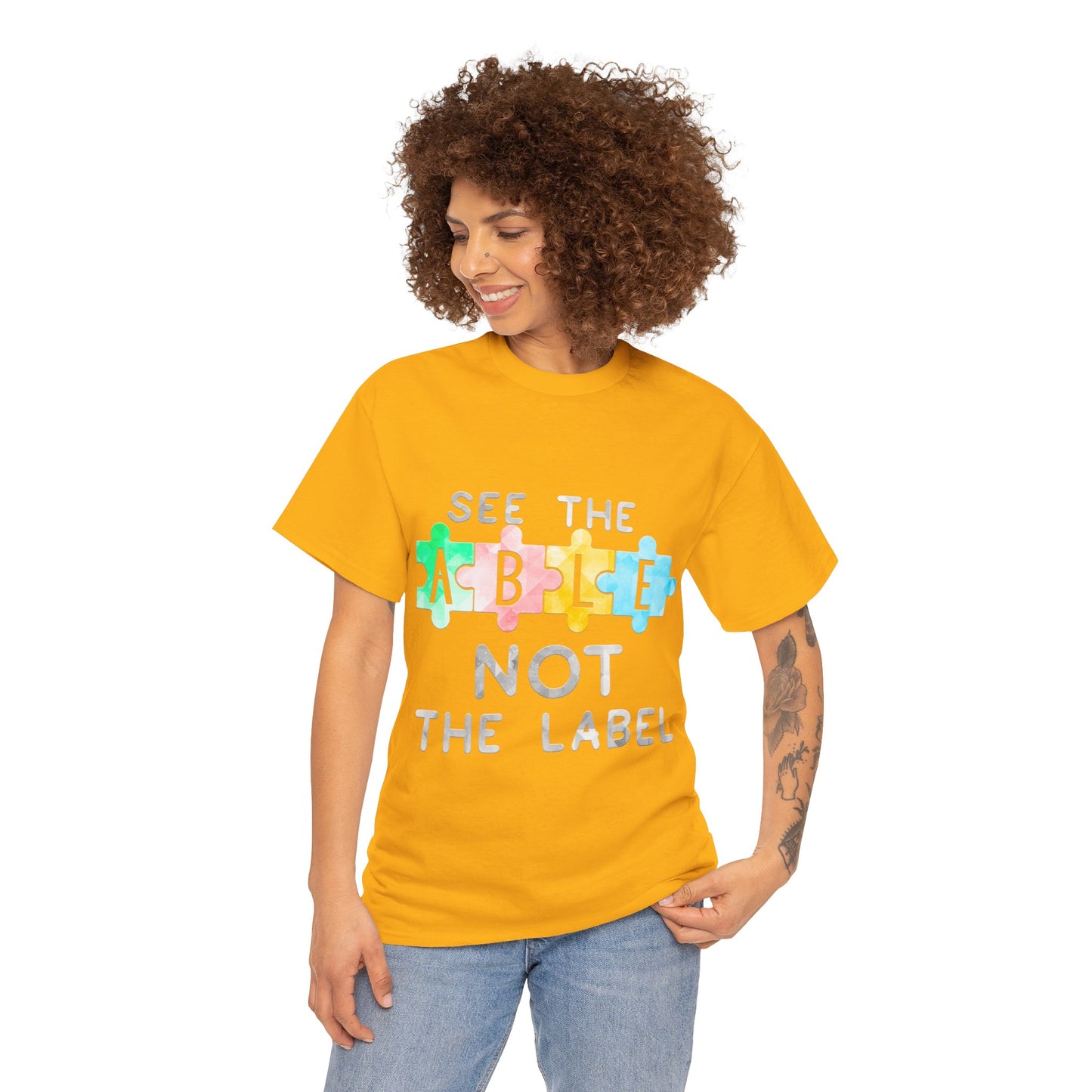 Autism SEE THE ABLE NOT THE LABEL T-shirt Unisex Heavy Cotton