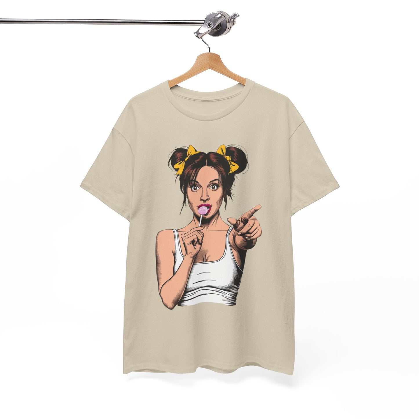 Sexy PopArt Girl with pigtails and Sucker Unisex heavy cotton Tshirt