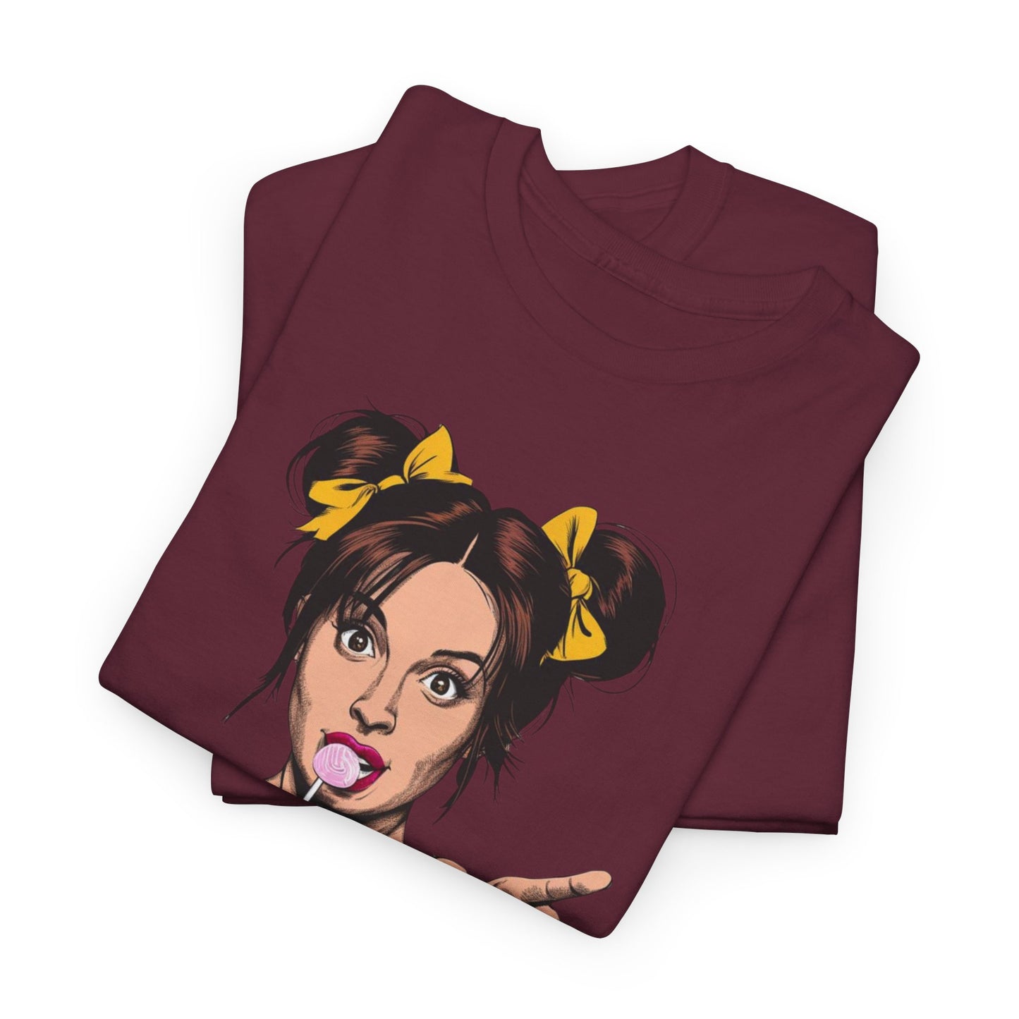 Sexy PopArt Girl with pigtails and Sucker Unisex heavy cotton Tshirt