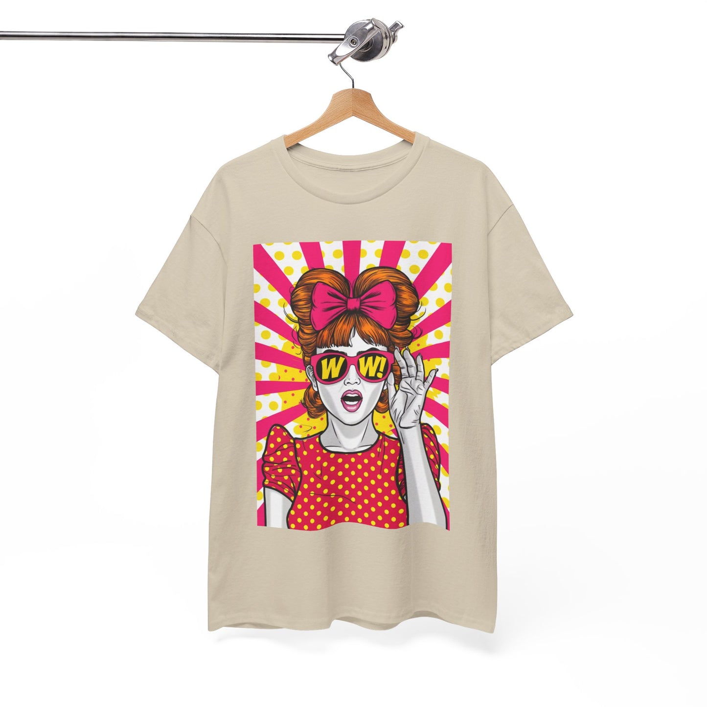 PopArt Girl WOW with Sunglasses Unisex heavy cotton Tshirt