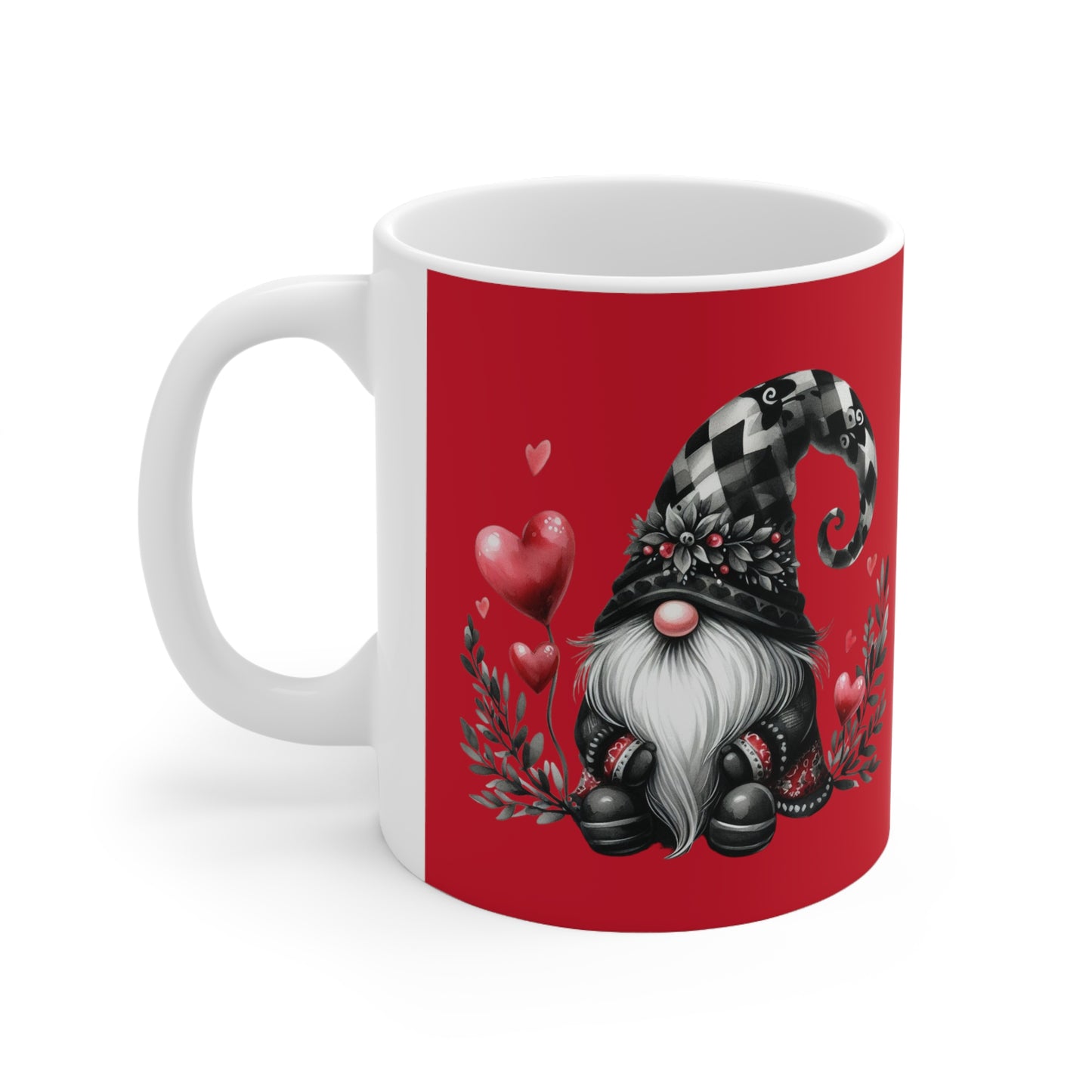 Black Valentine Gnome Ceramic Mug 11oz