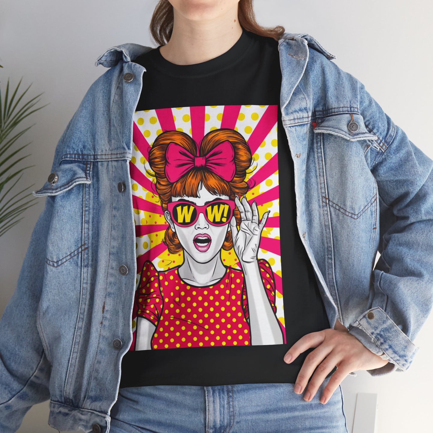 PopArt Girl WOW with Sunglasses Unisex heavy cotton Tshirt