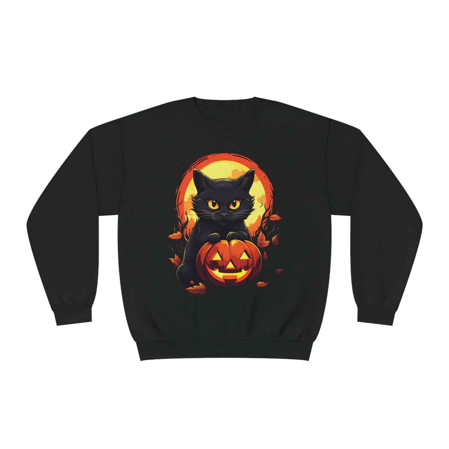 Halloween Cat Sweatshirt Unisex Funny Cat Jack-O-Lantern Graphic Shirt Gifts Spooky Long Sleeve Crewneck Shirt Tops