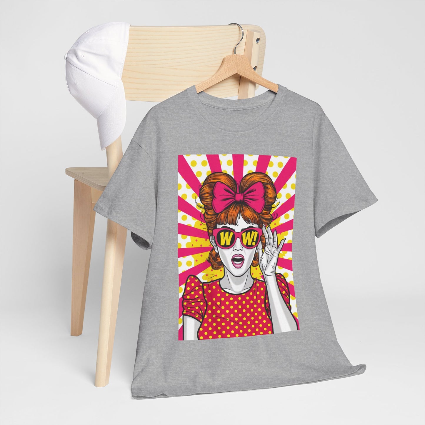 PopArt Girl WOW with Sunglasses Unisex heavy cotton Tshirt