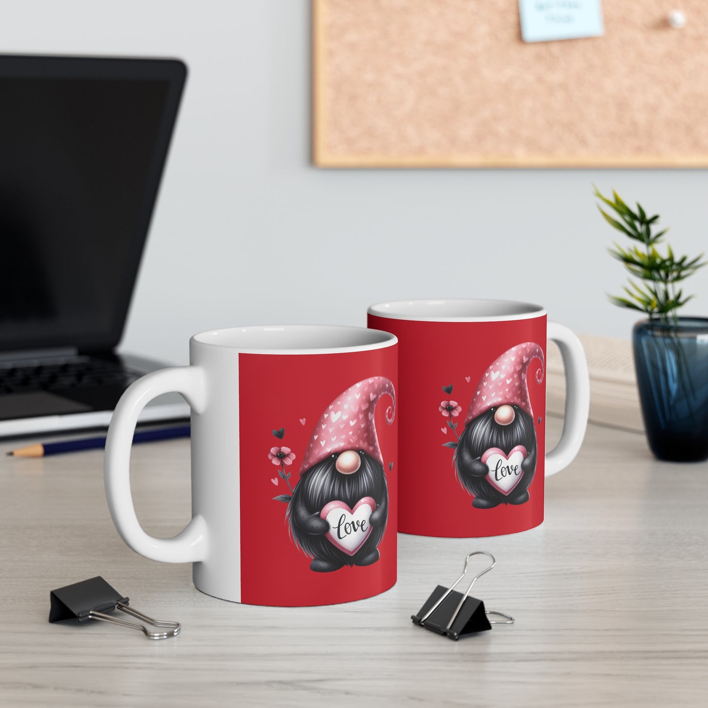 Black Valentine Gnome Ceramic Mug 11oz