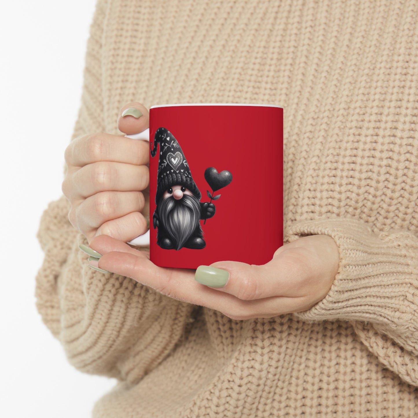 Black Valentine Gnome Ceramic Mug 11oz