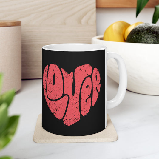 Retro Lover Heart Valentines (Distressed Design) Ceramic Mug 11oz