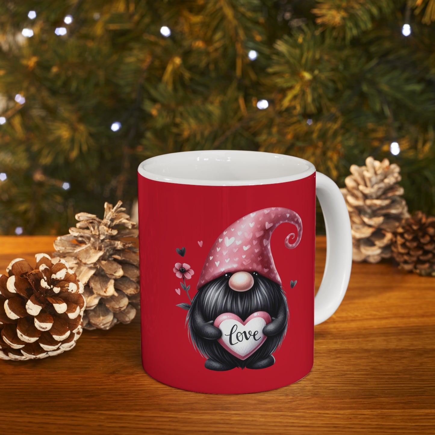 Black Valentine Gnome Ceramic Mug 11oz