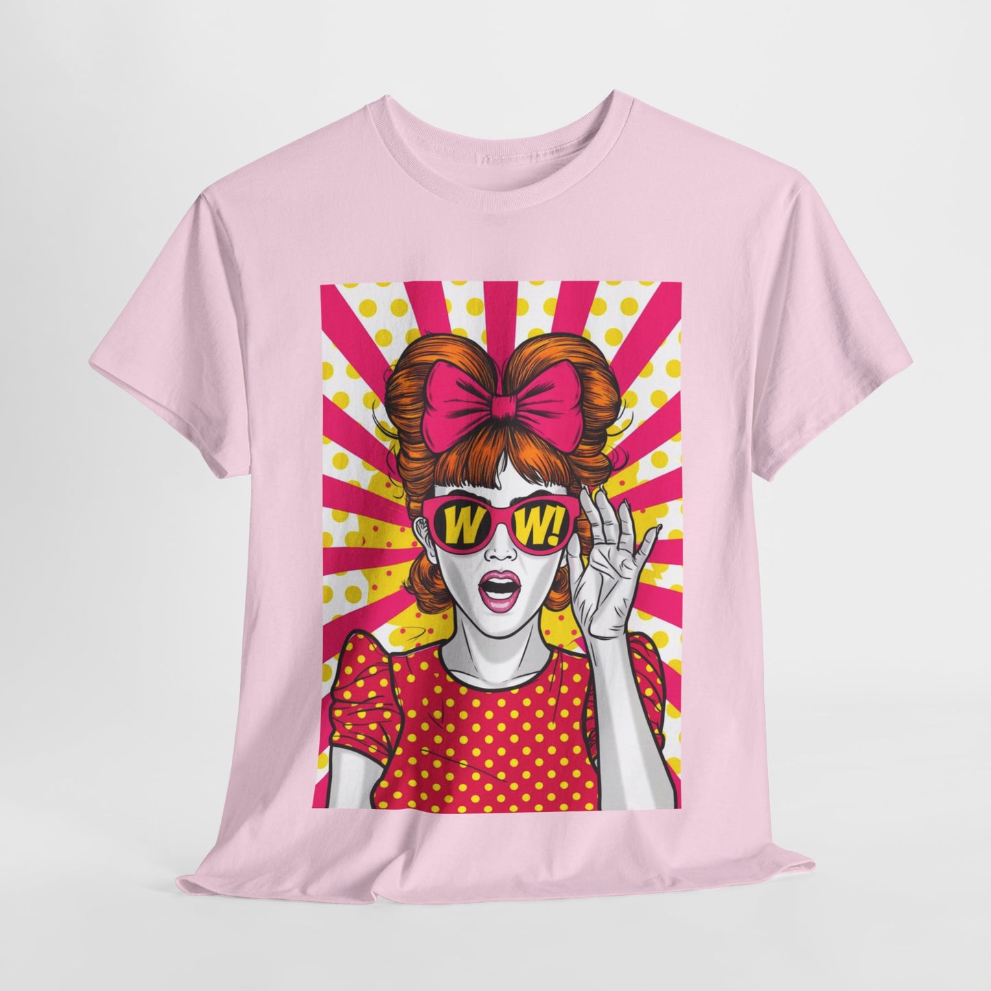 PopArt Girl WOW with Sunglasses Unisex heavy cotton Tshirt