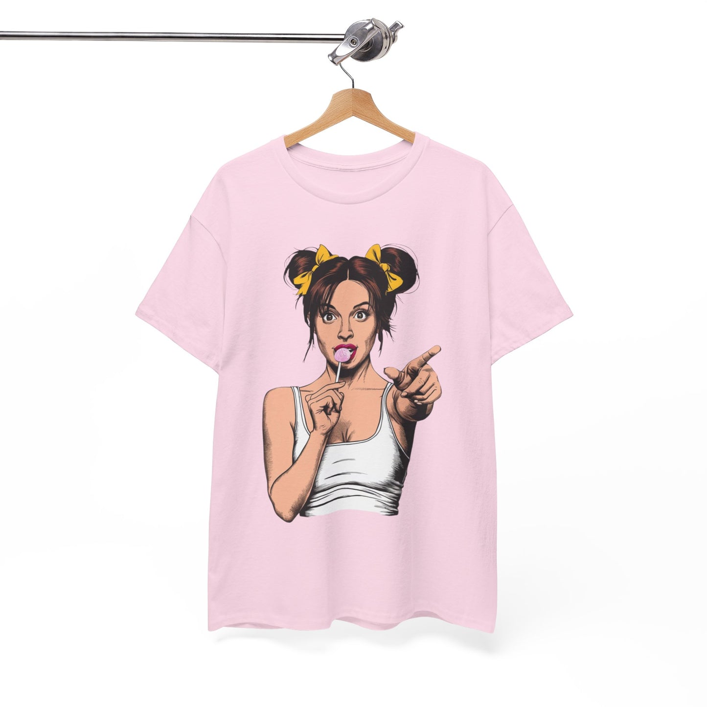 Sexy PopArt Girl with pigtails and Sucker Unisex heavy cotton Tshirt