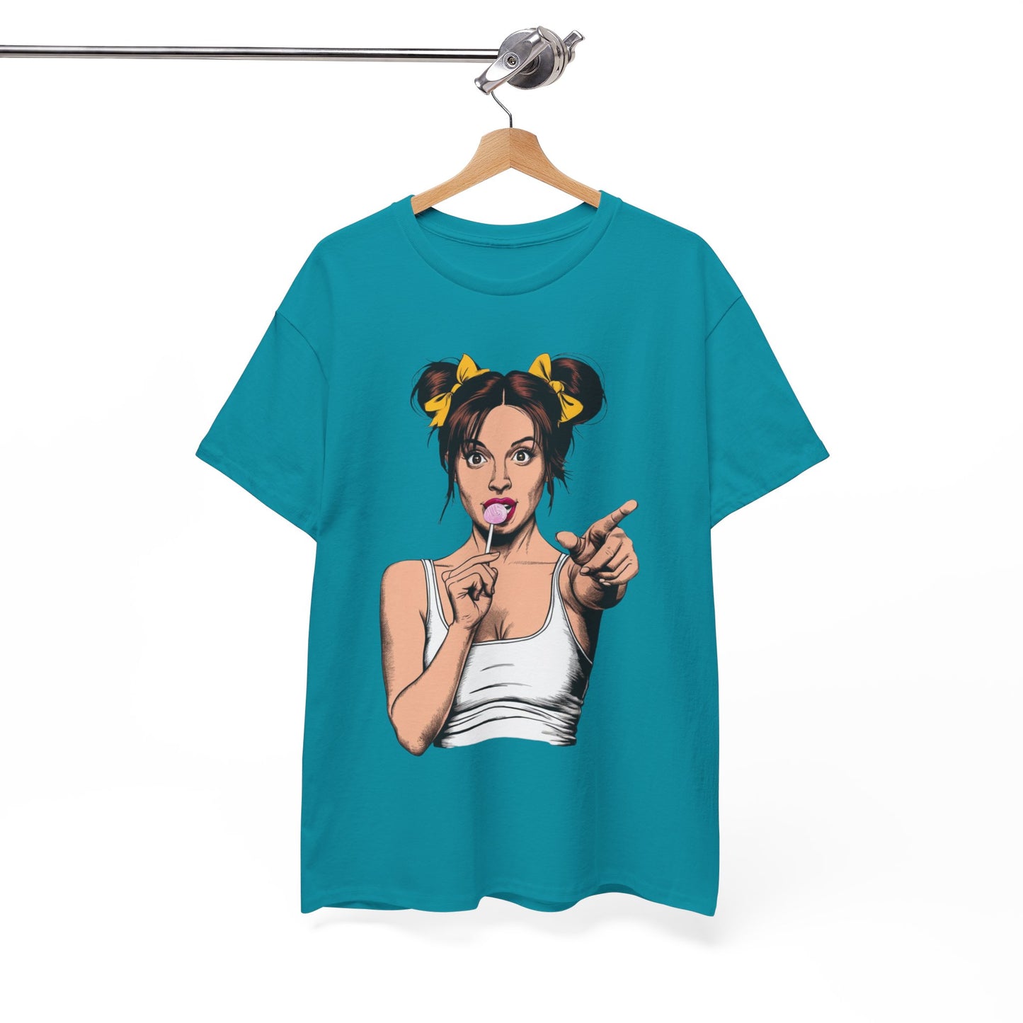 Sexy PopArt Girl with pigtails and Sucker Unisex heavy cotton Tshirt