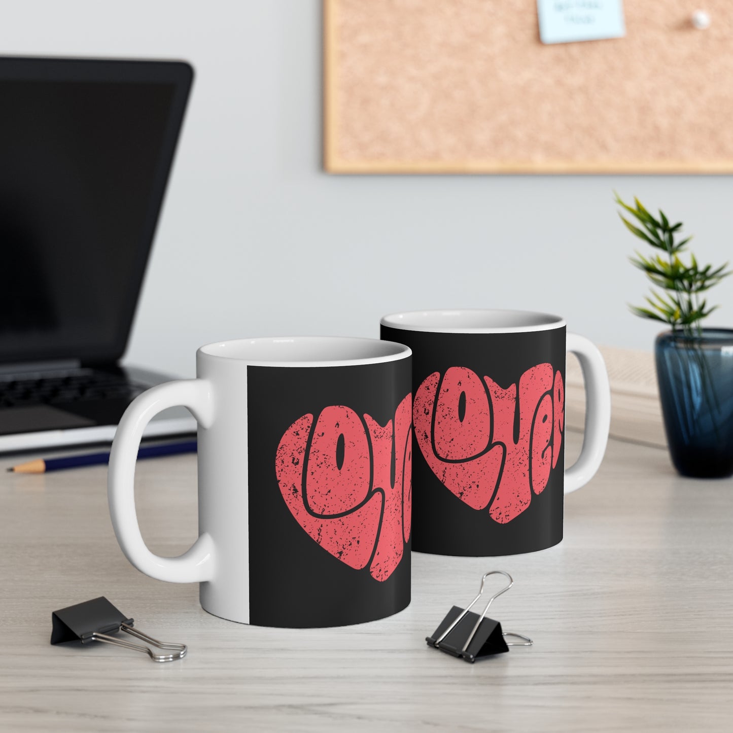 Retro Lover Heart Valentines (Distressed Design) Ceramic Mug 11oz