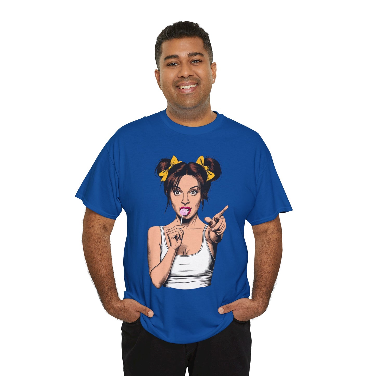 Sexy PopArt Girl with pigtails and Sucker Unisex heavy cotton Tshirt