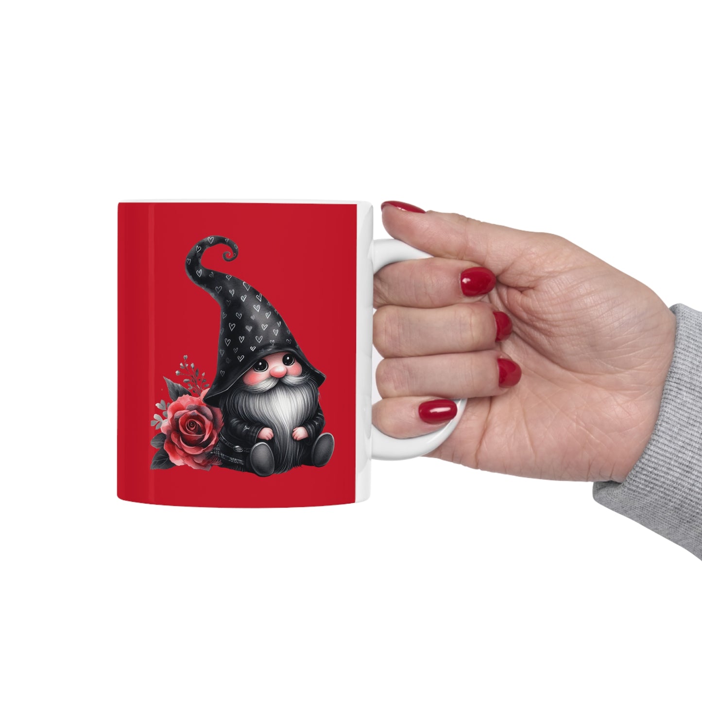 Black Valentine Gnome Ceramic Mug 11oz