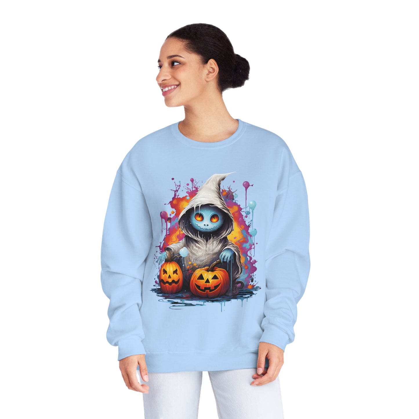 Cute Halloween Unisex Sweatshirt Jack-O-Lanterns Graphic Shirt Gifts Spooky Long Sleeve Crewneck Shirt Tops