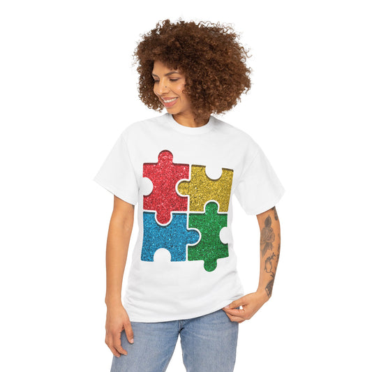 Autism Puzzle Pieces T-shirt Unisex Heavy Cotton