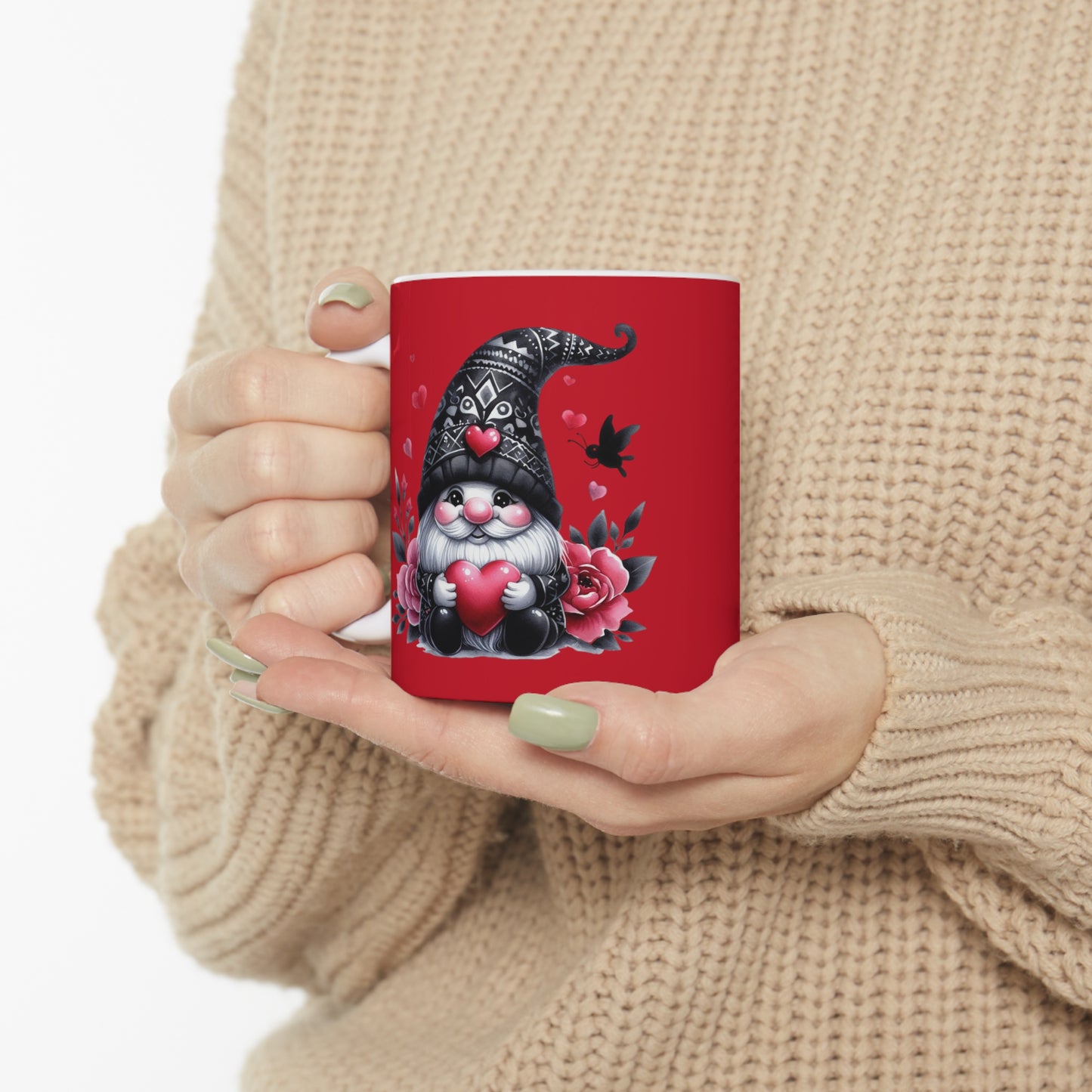 Black Valentine Gnome Ceramic Mug 11oz