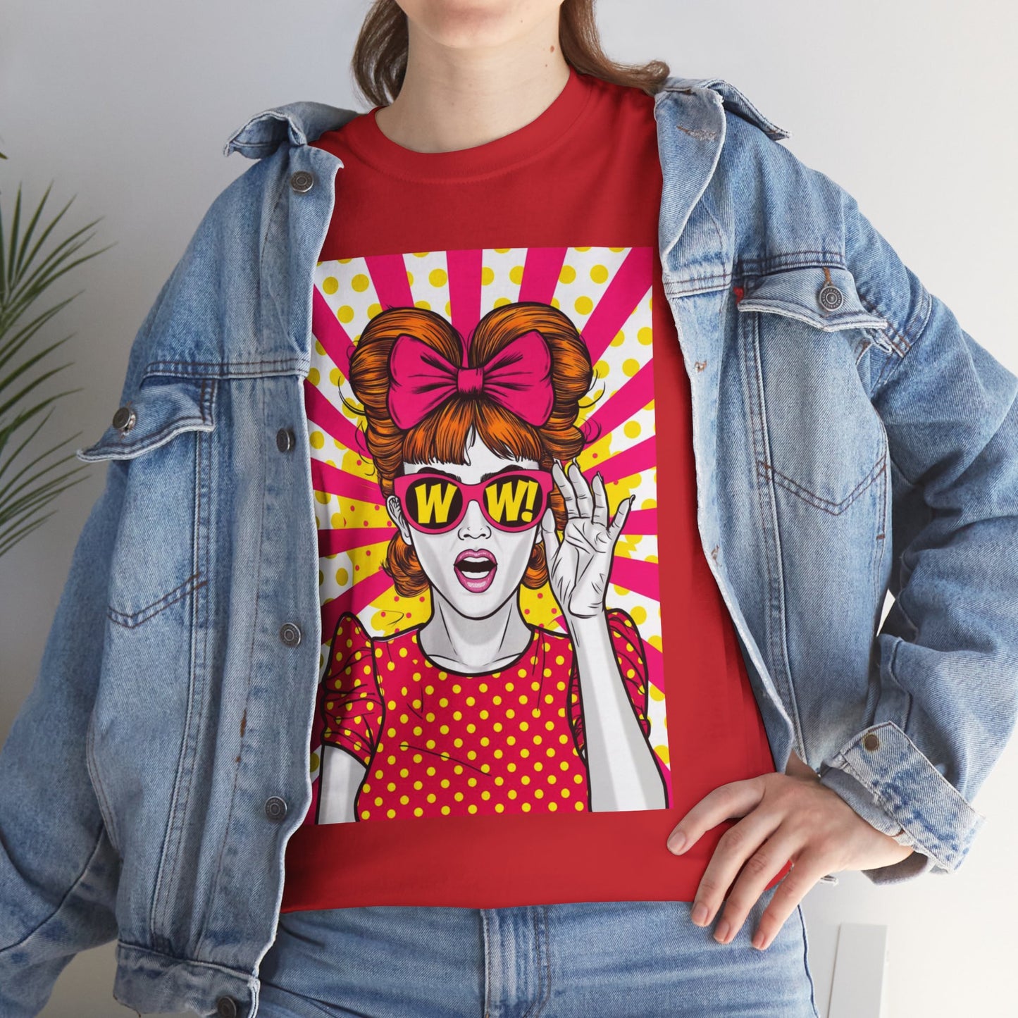 PopArt Girl WOW with Sunglasses Unisex heavy cotton Tshirt