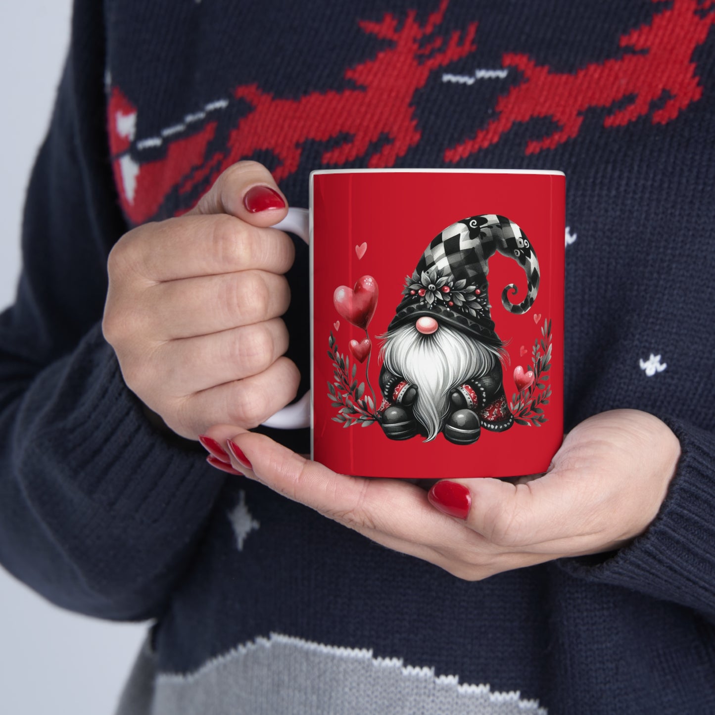 Black Valentine Gnome Ceramic Mug 11oz