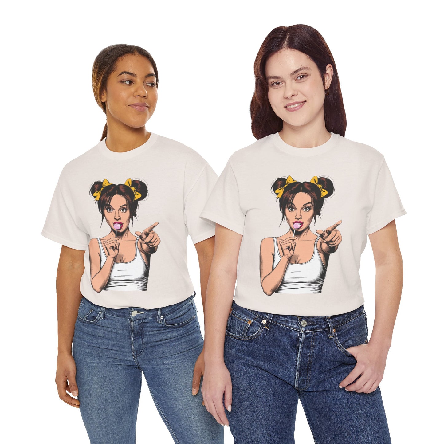 Sexy PopArt Girl with pigtails and Sucker Unisex heavy cotton Tshirt