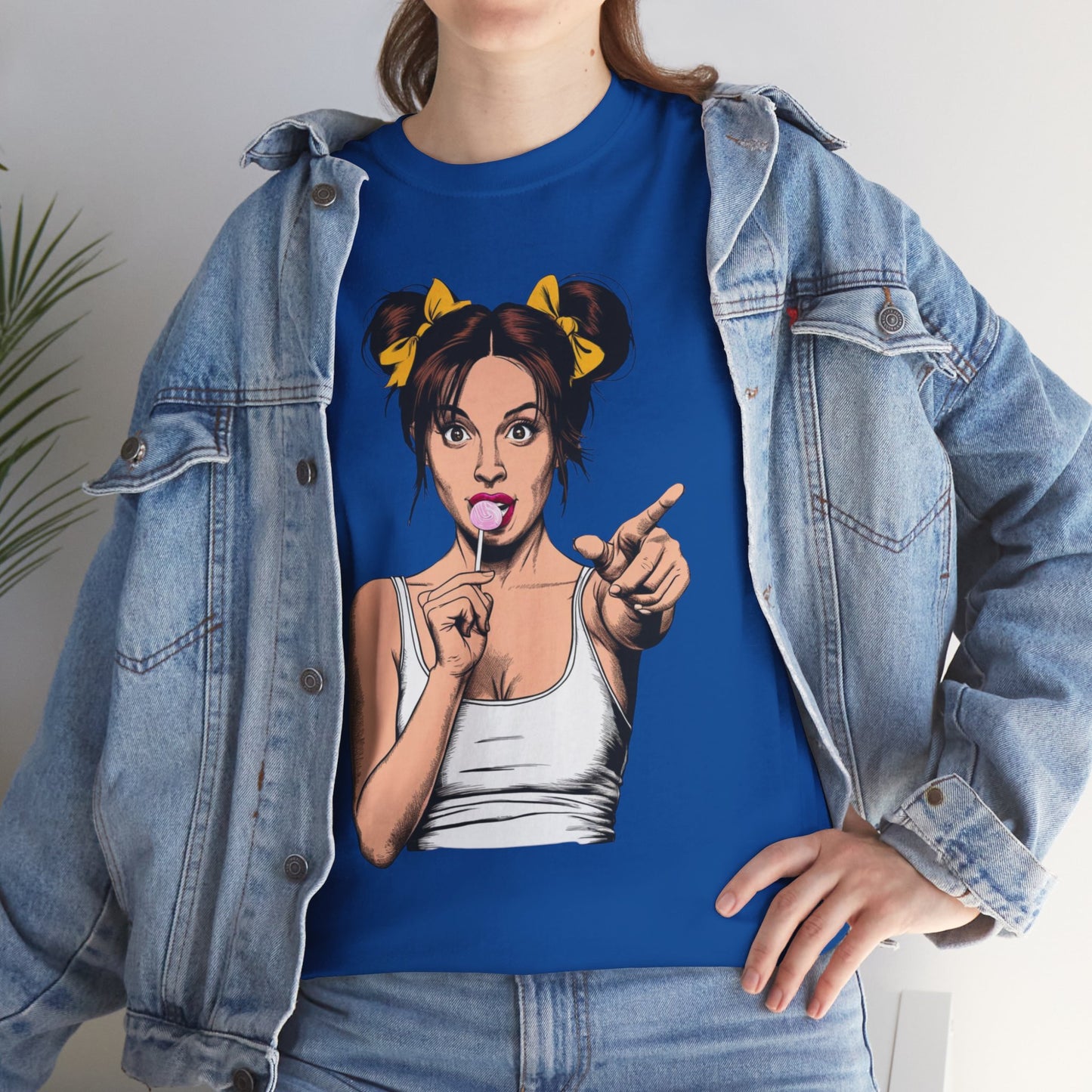 Sexy PopArt Girl with pigtails and Sucker Unisex heavy cotton Tshirt