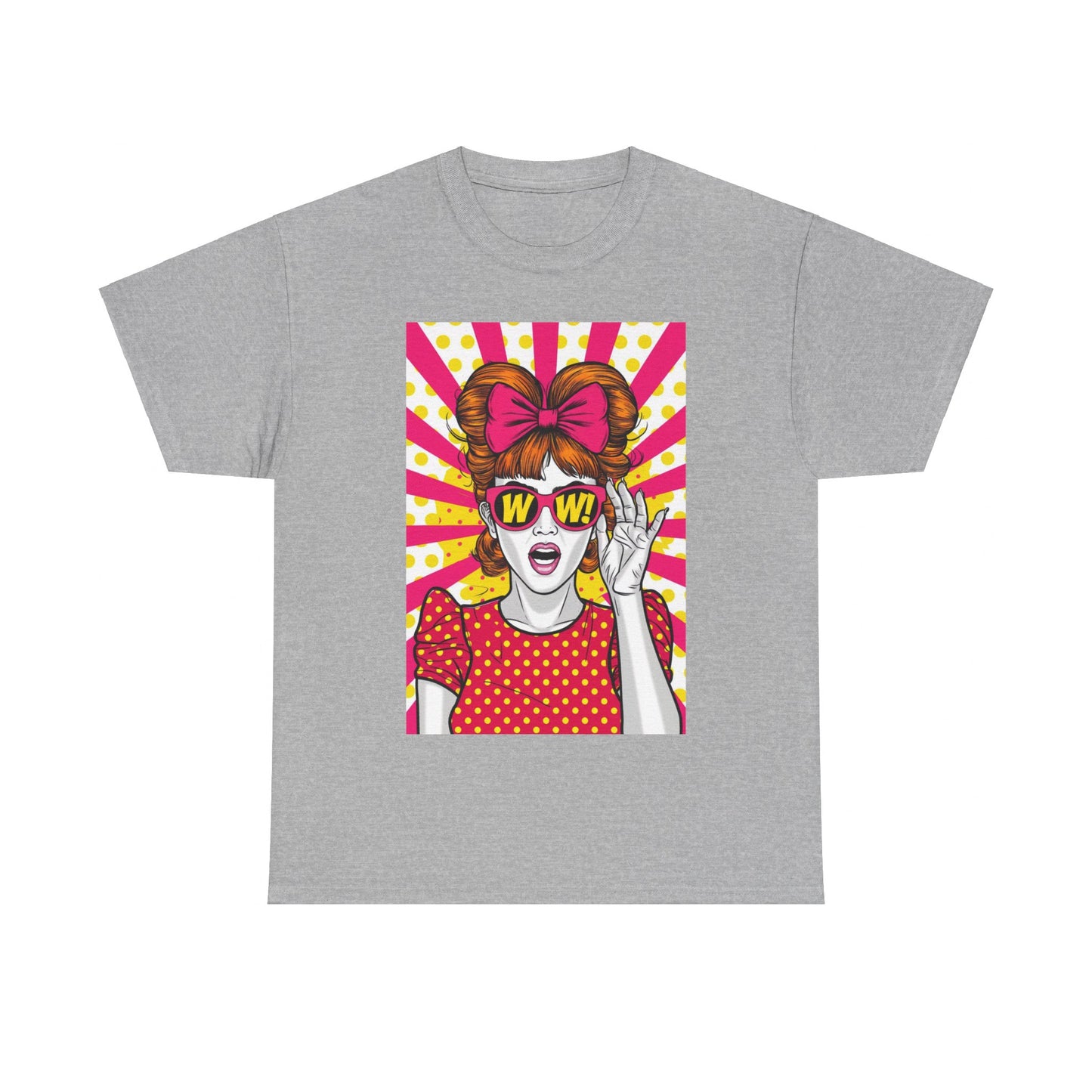 PopArt Girl WOW with Sunglasses Unisex heavy cotton Tshirt