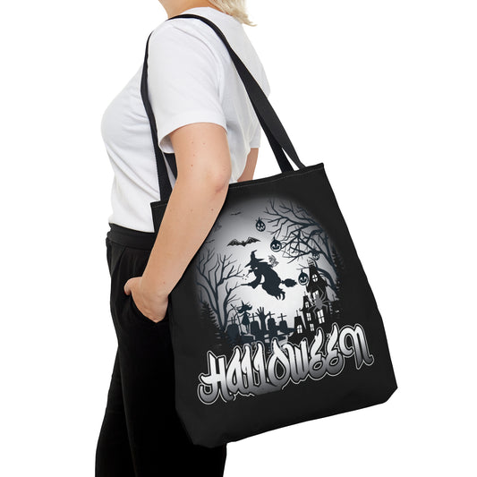 Halloween Globe Flying Witch Unisex Tote Bag (AOP)