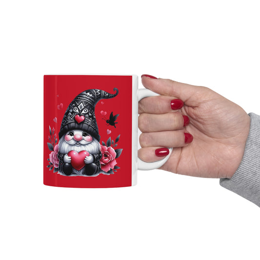 Black Valentine Gnome Ceramic Mug 11oz