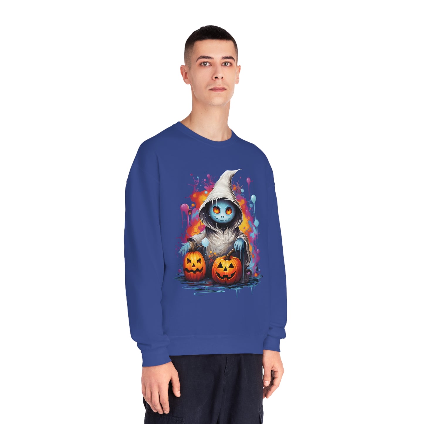 Cute Halloween Unisex Sweatshirt Jack-O-Lanterns Graphic Shirt Gifts Spooky Long Sleeve Crewneck Shirt Tops