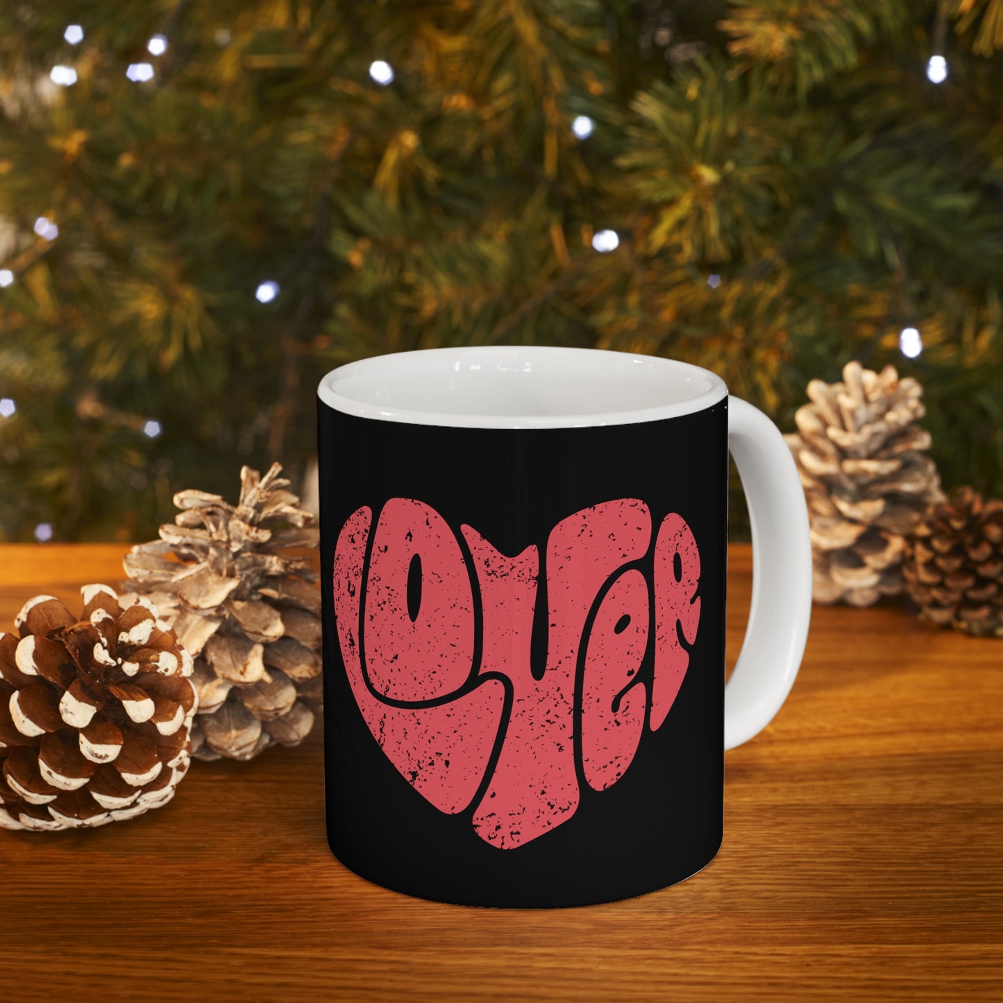 Retro Lover Heart Valentines (Distressed Design) Ceramic Mug 11oz