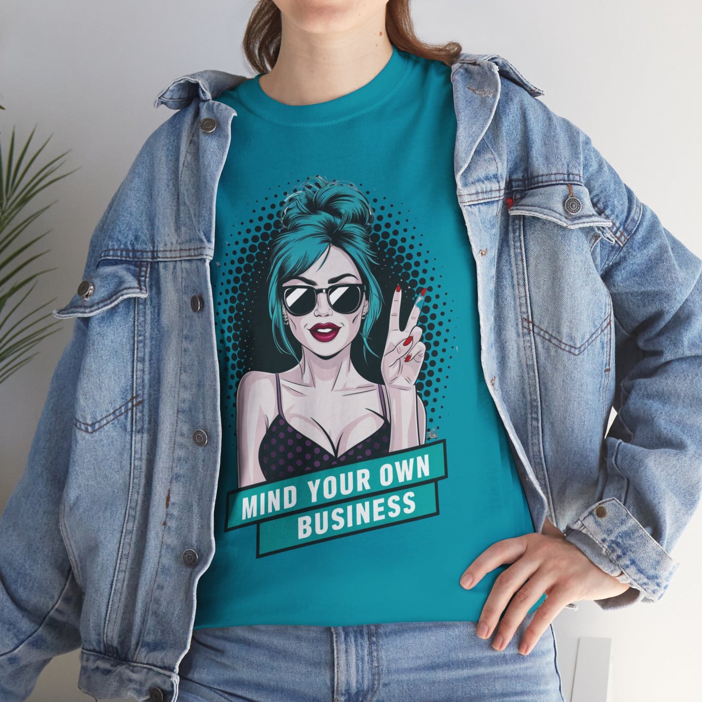 Sexy PopArt Girl Mind Your Own Business Tshirt unisex heavy cotton