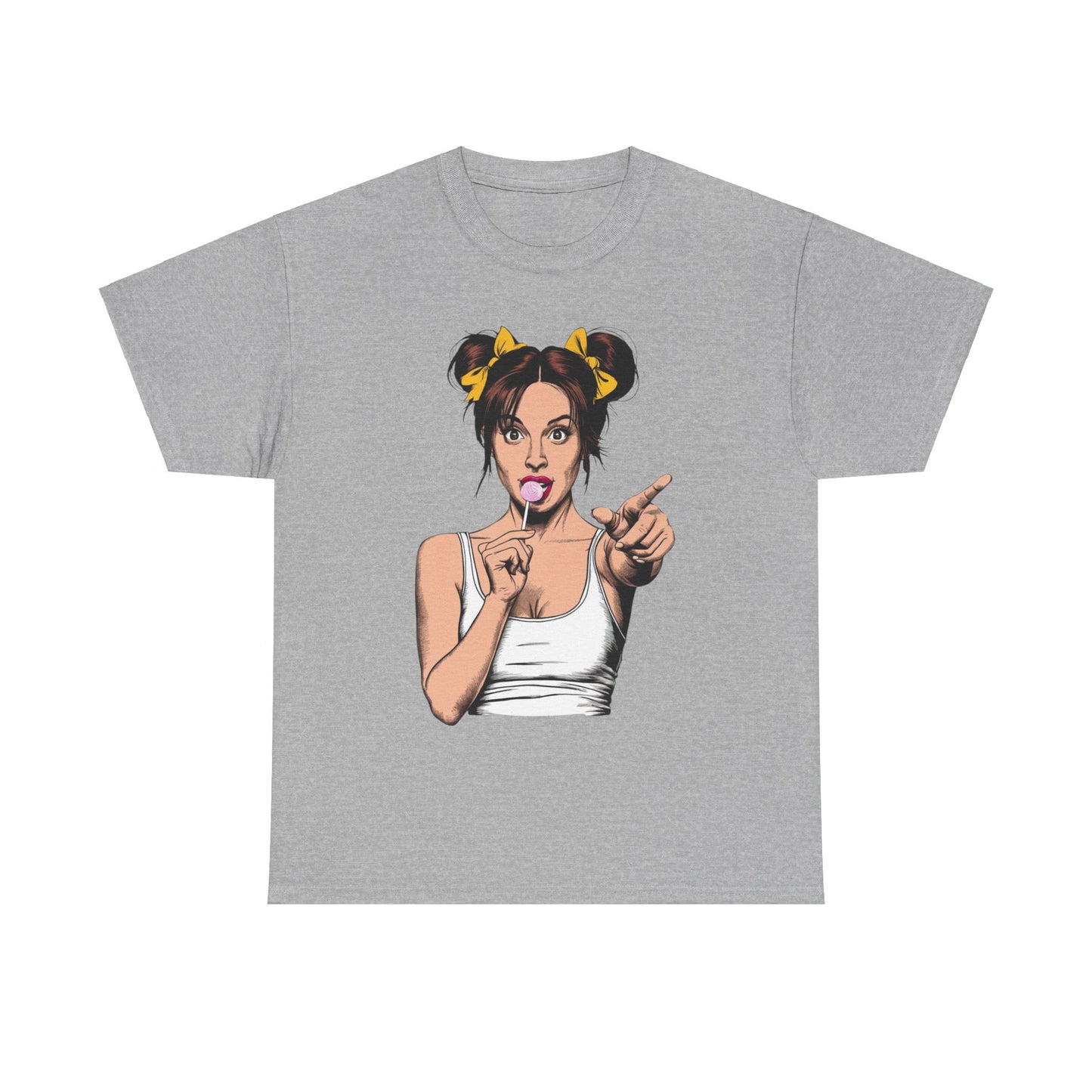 Sexy PopArt Girl with pigtails and Sucker Unisex heavy cotton Tshirt