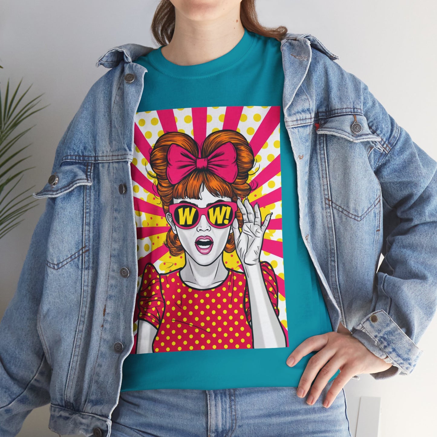 PopArt Girl WOW with Sunglasses Unisex heavy cotton Tshirt