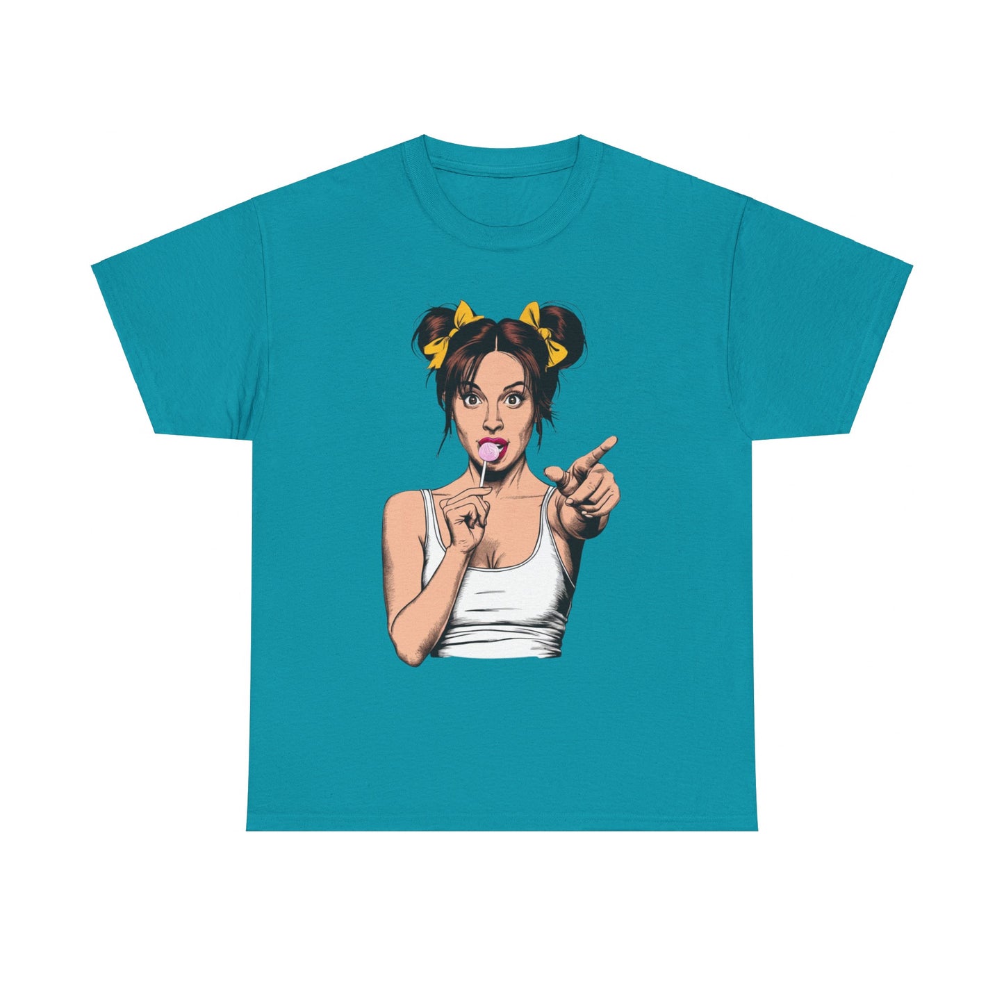 Sexy PopArt Girl with pigtails and Sucker Unisex heavy cotton Tshirt