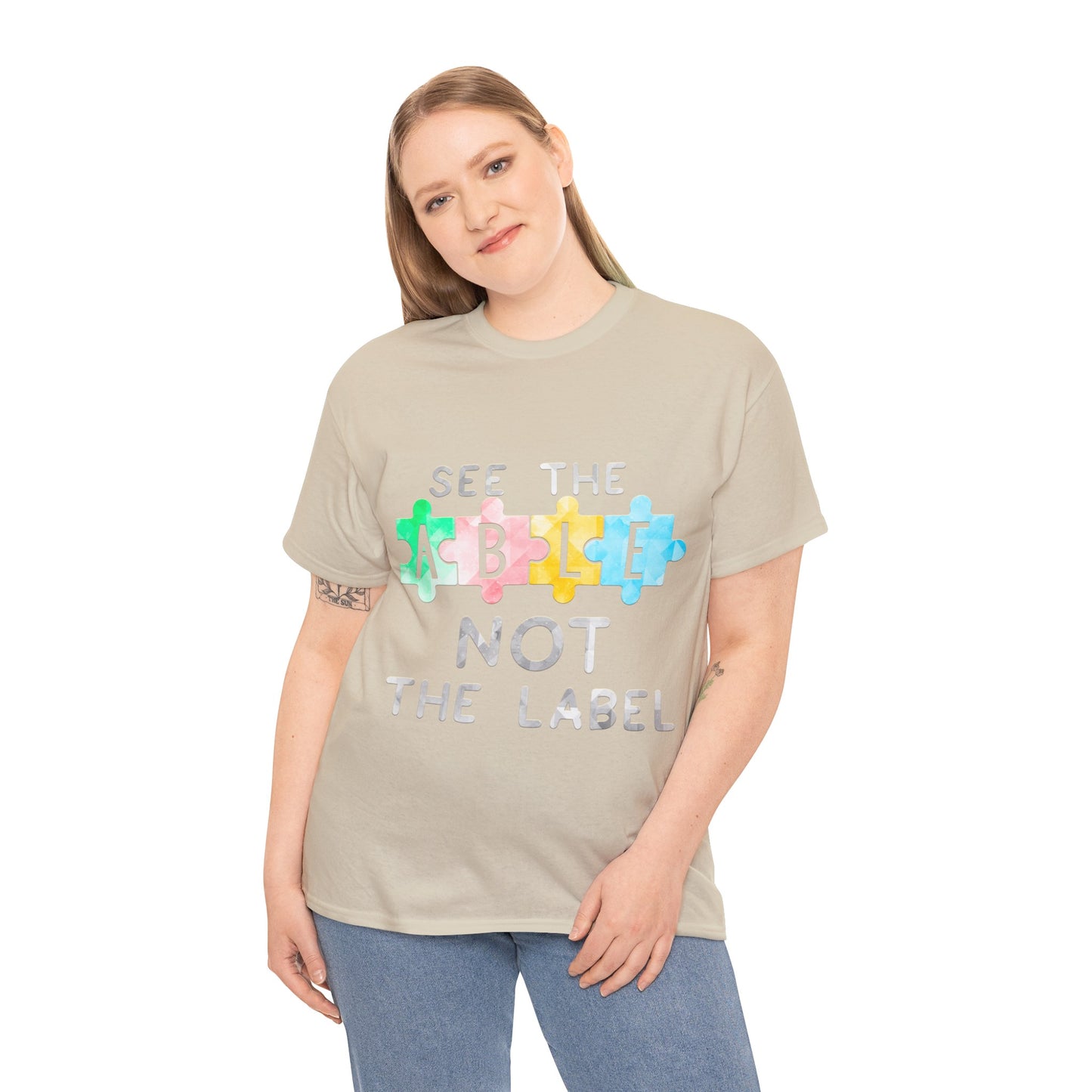 Autism SEE THE ABLE NOT THE LABEL T-shirt Unisex Heavy Cotton