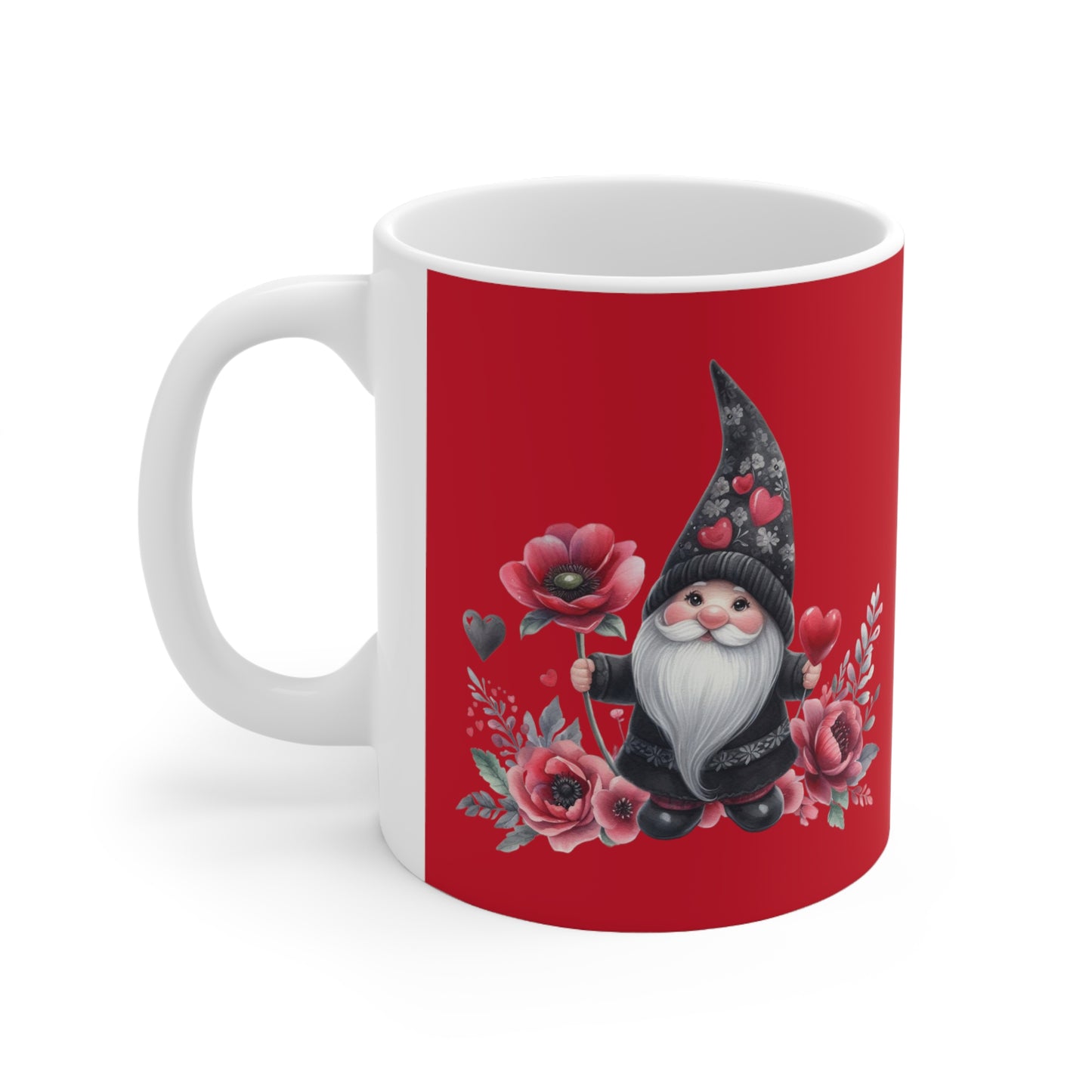 Black Valentine Gnome Ceramic Mug 11oz