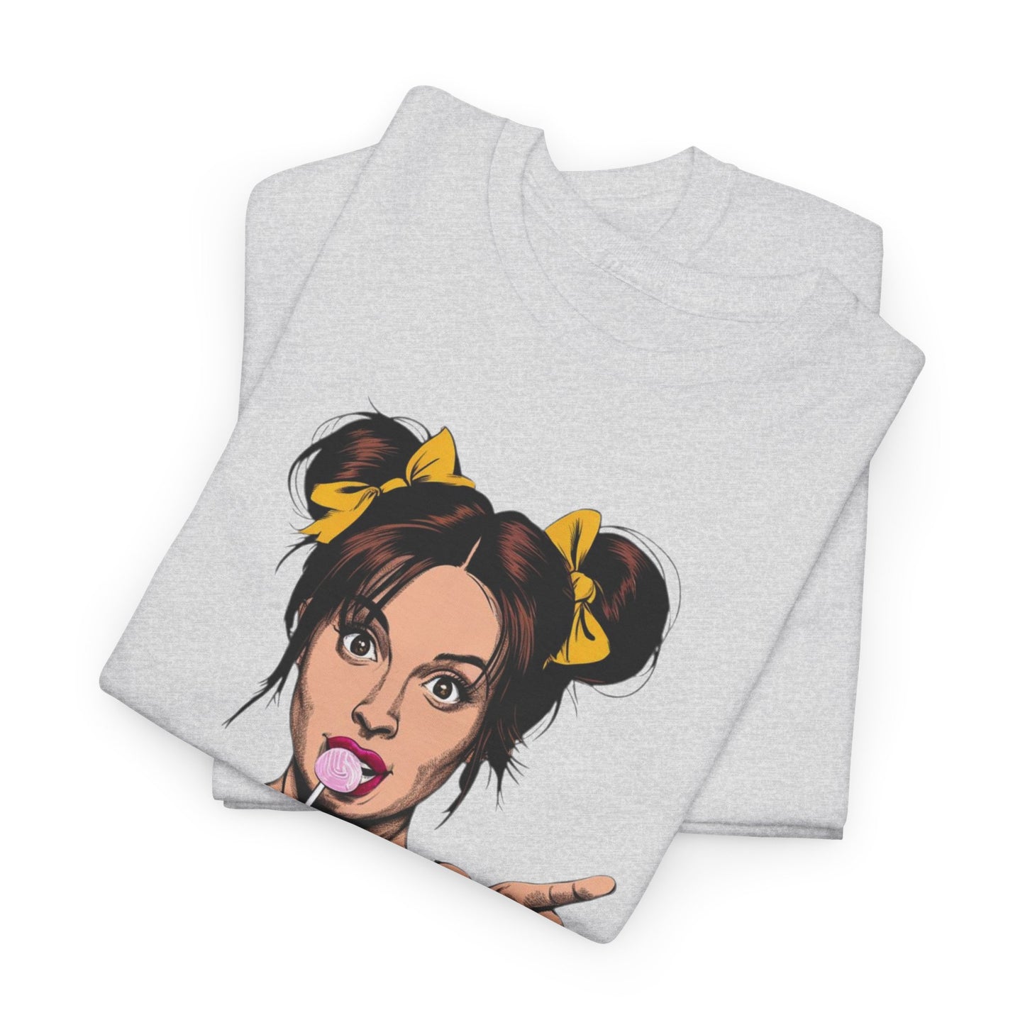 Sexy PopArt Girl with pigtails and Sucker Unisex heavy cotton Tshirt